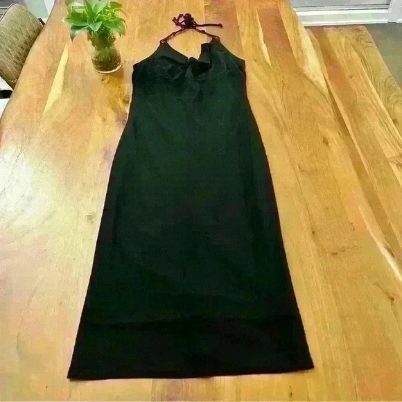 Vintage Anne.X Y2K  Sexy Halter Cow Neck Evening Formal Event Black Maxi Dress - Picture 5 of 13